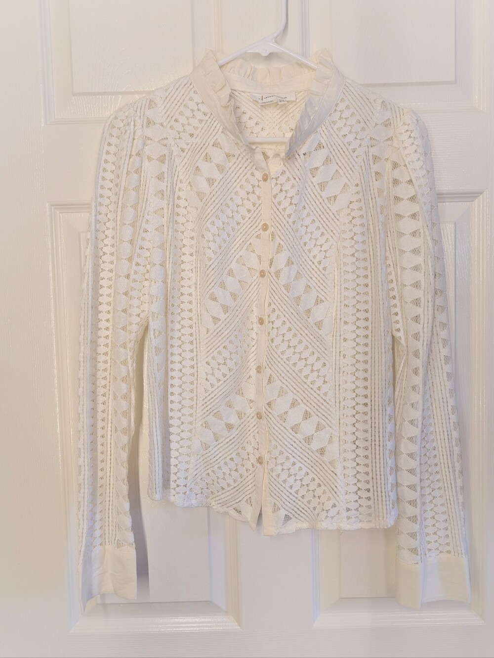 Anthropologie Ivory Crochet Button-Front Blouse